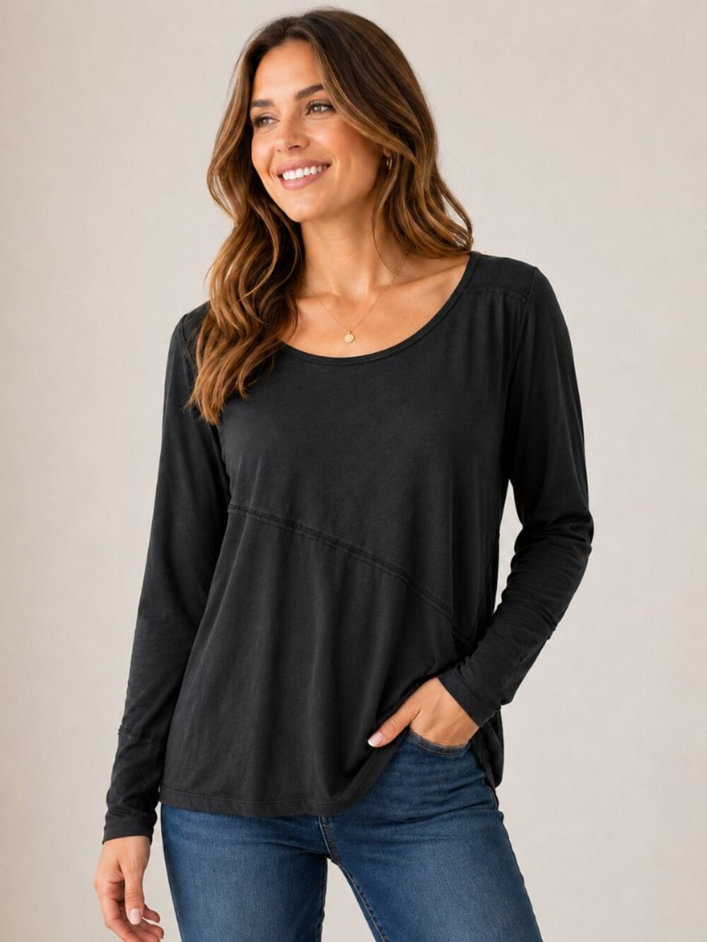 JANA Black Modal Top XL/1G Asymmetrical Seams Soft Minimalist Artsy Layeri